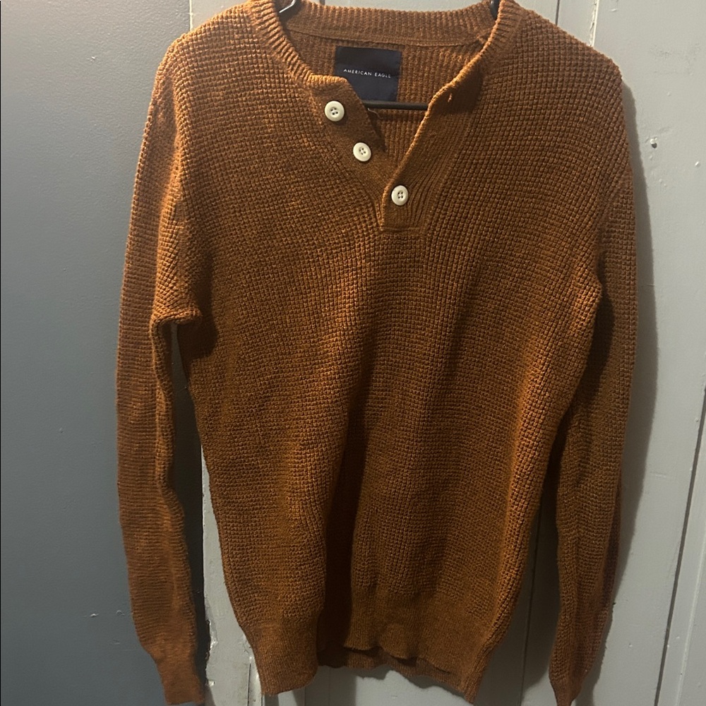 American Eagle Outfitters Men's Tan V-Neck Sweater